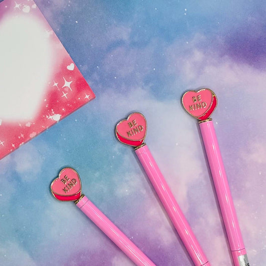 Be Kind Heart Charm Metal Pen - Ballpoint Ink Pen Retractable Heart-Shaped Enamel Pink Fine Writing Pen Gift