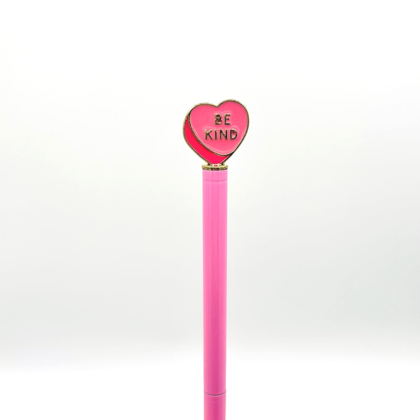Be Kind Heart Charm Metal Pen - Ballpoint Ink Pen Retractable Heart-Shaped Enamel Pink Fine Writing Pen Gift
