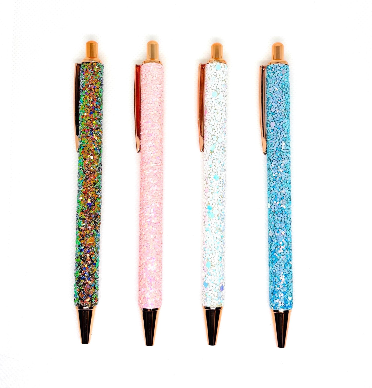 Chunky Glitter Ballpoint Writing Pens - Green and Gold, White Opal, Baby Pink & Baby Blue