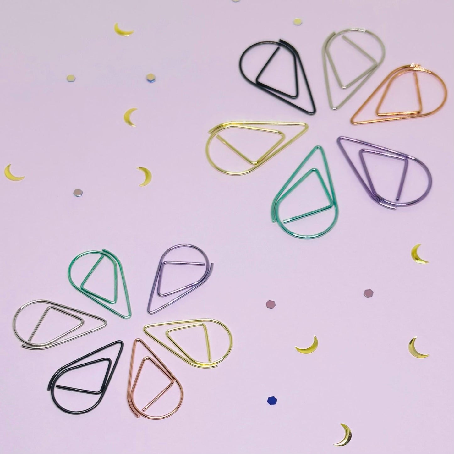 Teardrop Paper Clips 10pc Set - Colorful Metal Paperclip in Yellow Gold, Black, Purple, Pink Rose Gold, Green, Silver - Small or Large Sets of 10