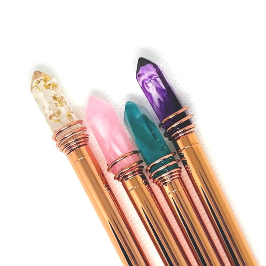 Mystic Crystal Pen - Amethyst, Rose Gold, Adventurine, Gold Flakes