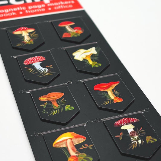 Mushroom Magnetic Page Markers: Book Tabs, Set of 8