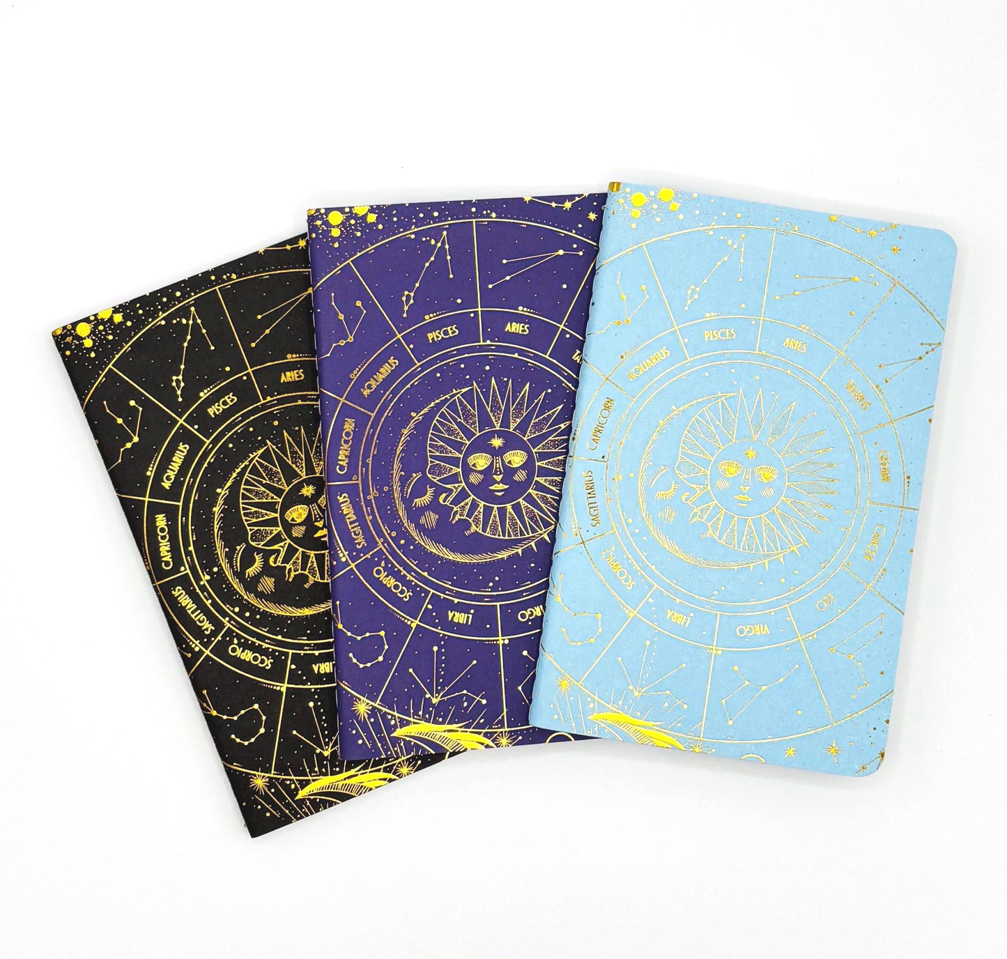 Mini Celestial Notebook 3pc Set: Gold Foil Zodiac, Moon & Stars
