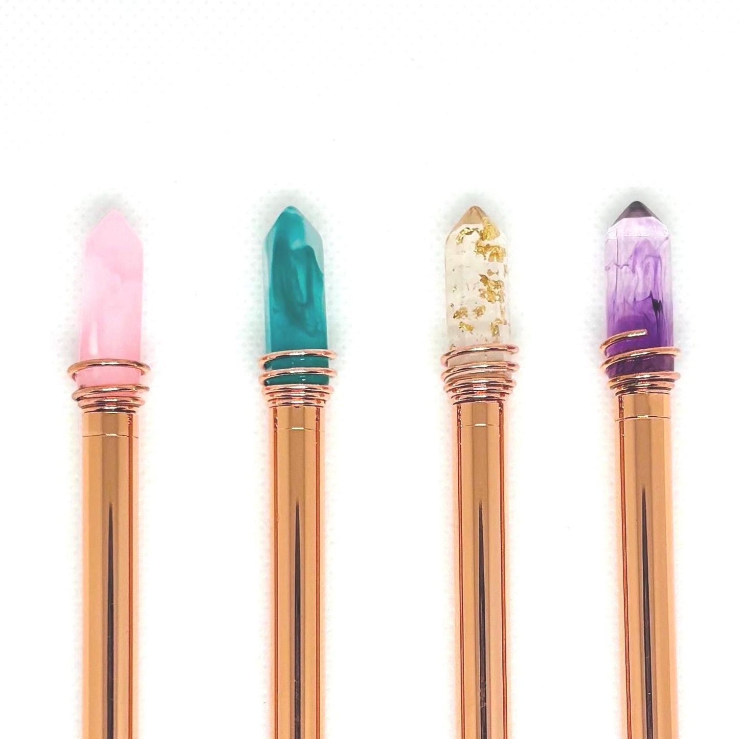 Mystic Crystal Pen - Amethyst, Rose Gold, Adventurine, Gold Flakes