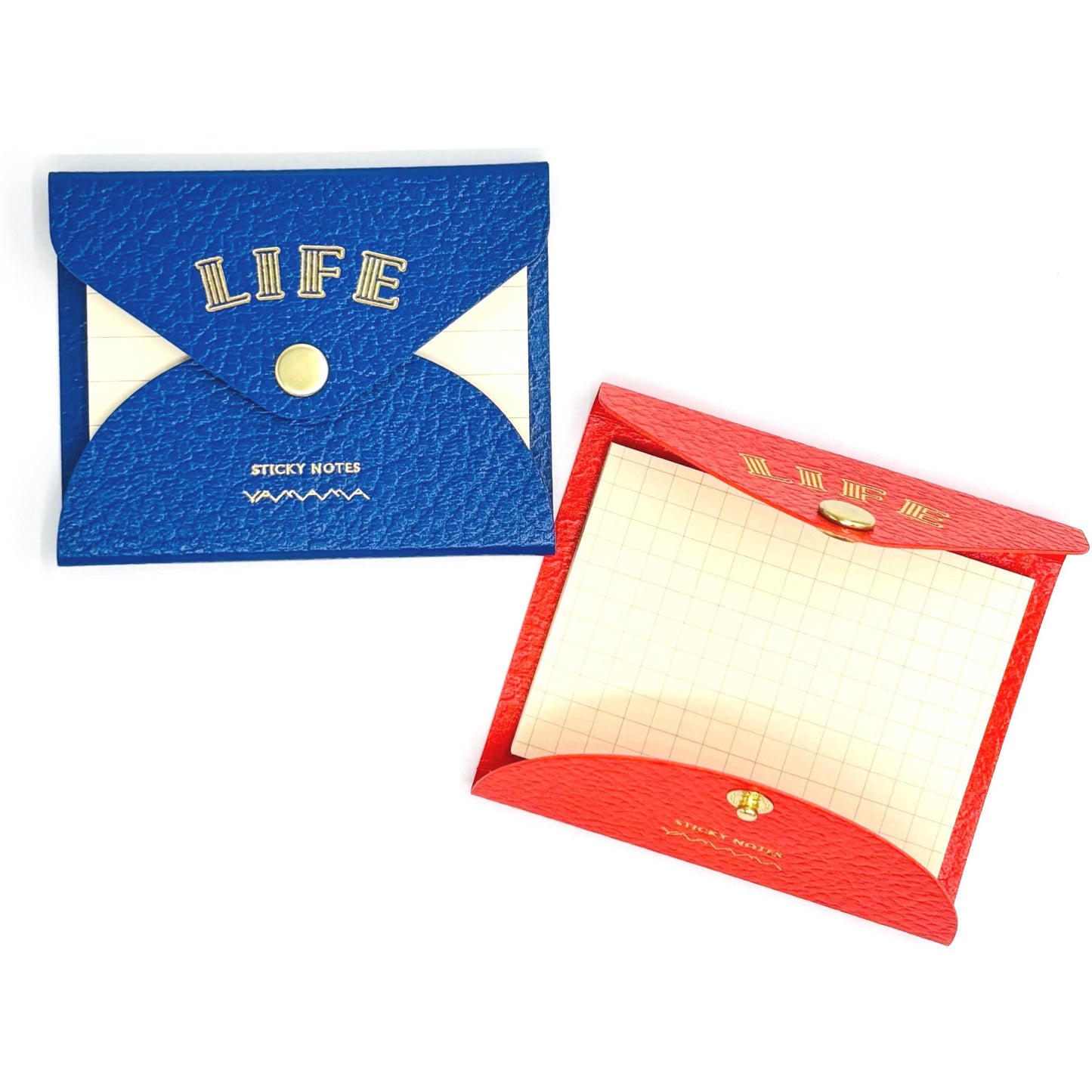 LIFE Sticky Notes, Lined or Grid Notepad with Faux Leather Envelope, Snap Button Closure
