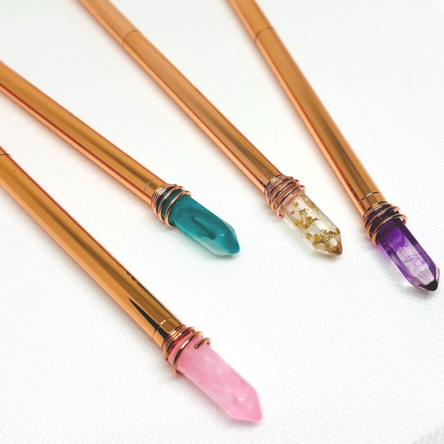 Mystic Crystal Pen - Amethyst, Rose Gold, Adventurine, Gold Flakes