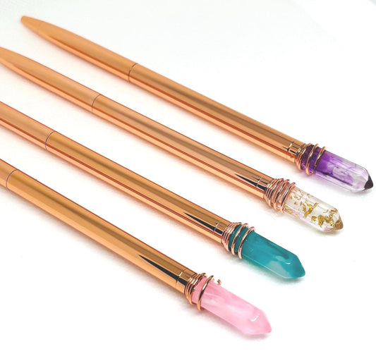 Mystic Crystal Pen - Amethyst, Rose Gold, Adventurine, Gold Flakes