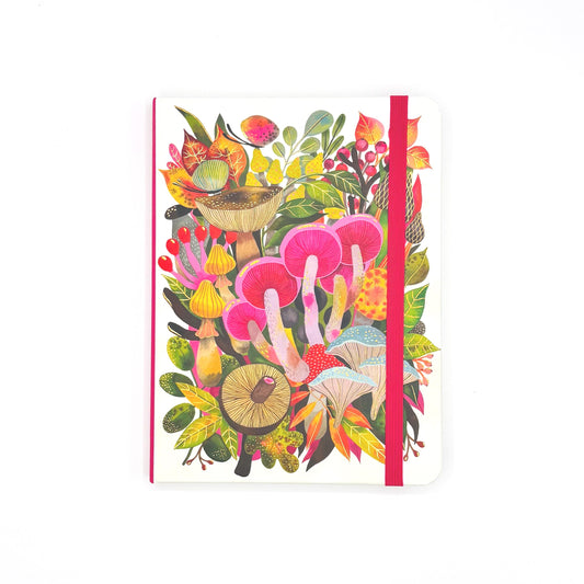 Mushroom Medley Journal - Lined 8x6 Diary Book Embossed Gold Foil Hardcover Lay-Flat Journal