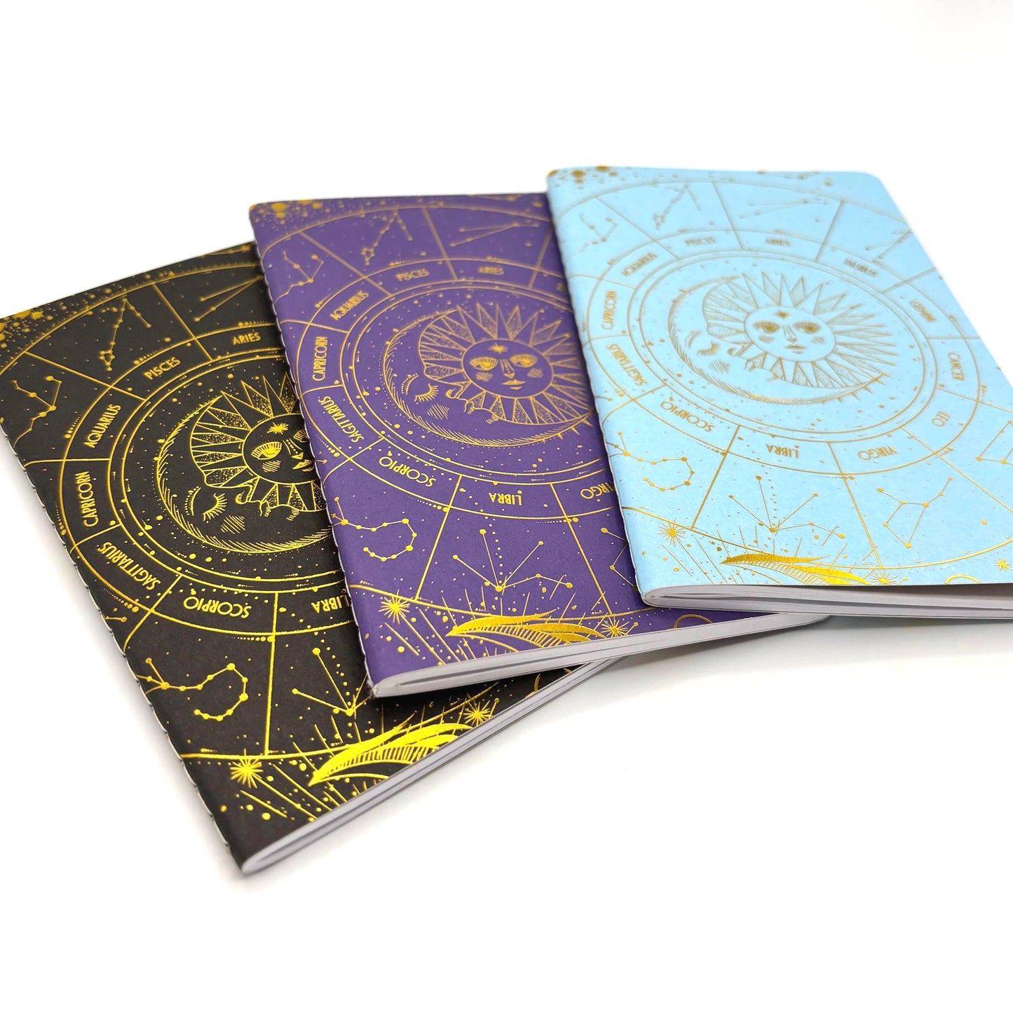 Mini Celestial Notebook 3pc Set: Gold Foil Zodiac, Moon & Stars