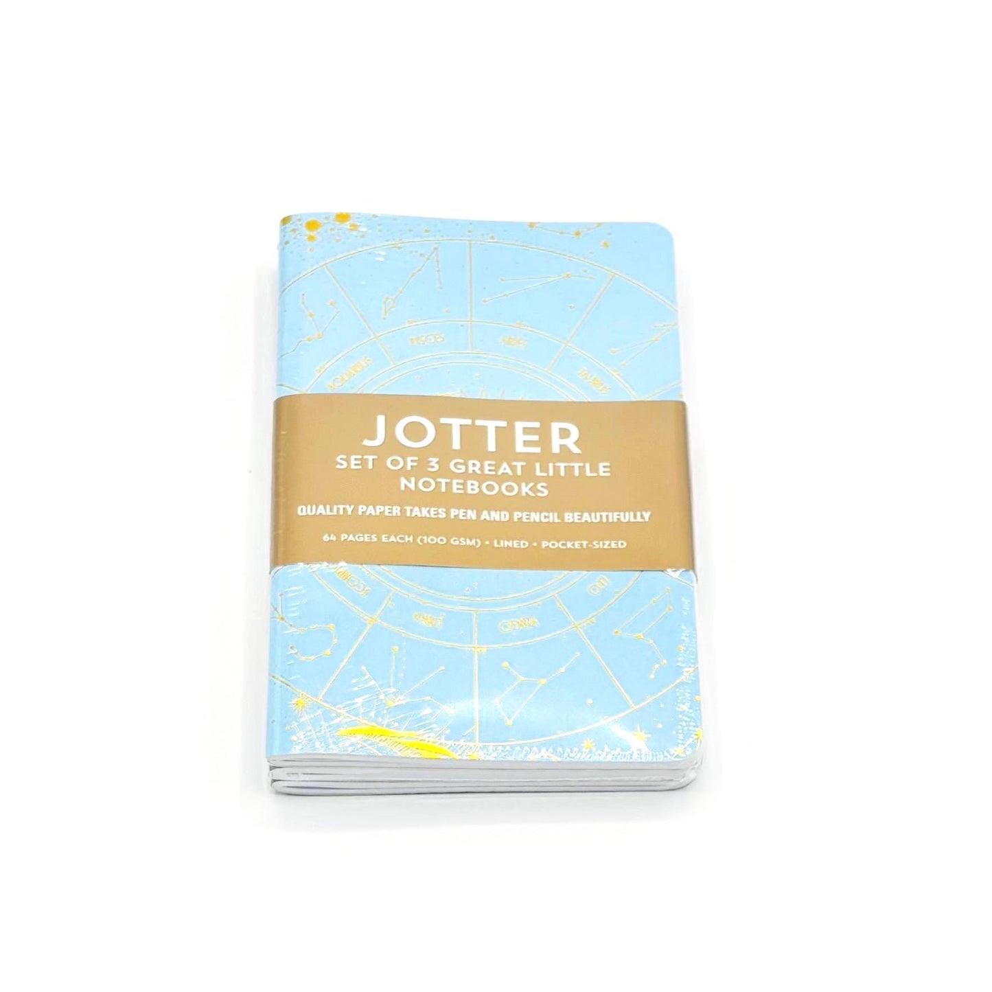 Mini Celestial Notebook 3pc Set: Gold Foil Zodiac, Moon & Stars