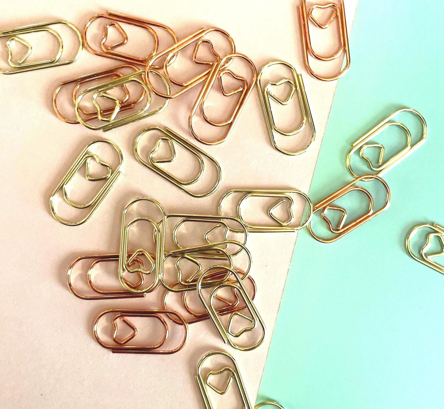 Gold Heart Paper Clips - 10 pcs - Yellow or Rose Gold