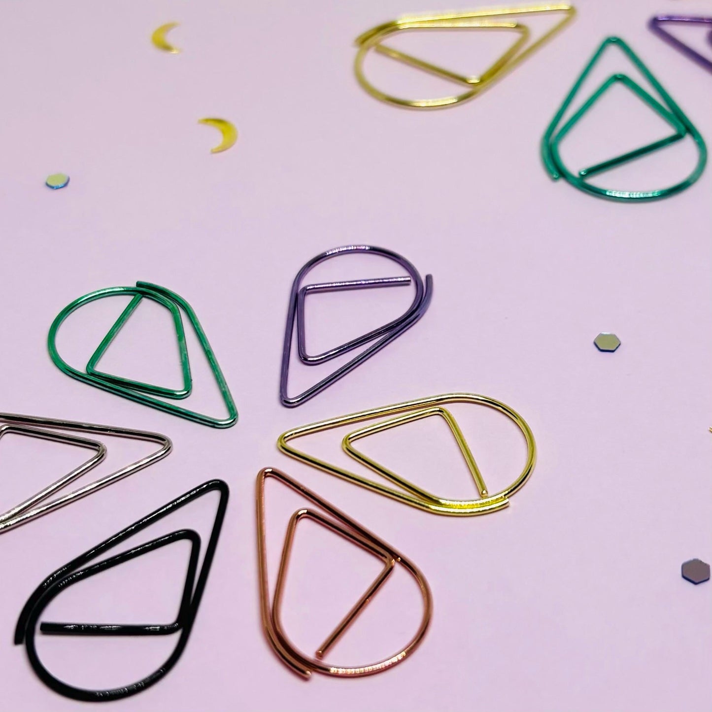 Teardrop Paper Clips 10pc Set - Colorful Metal Paperclip in Yellow Gold, Black, Purple, Pink Rose Gold, Green, Silver - Small or Large Sets of 10