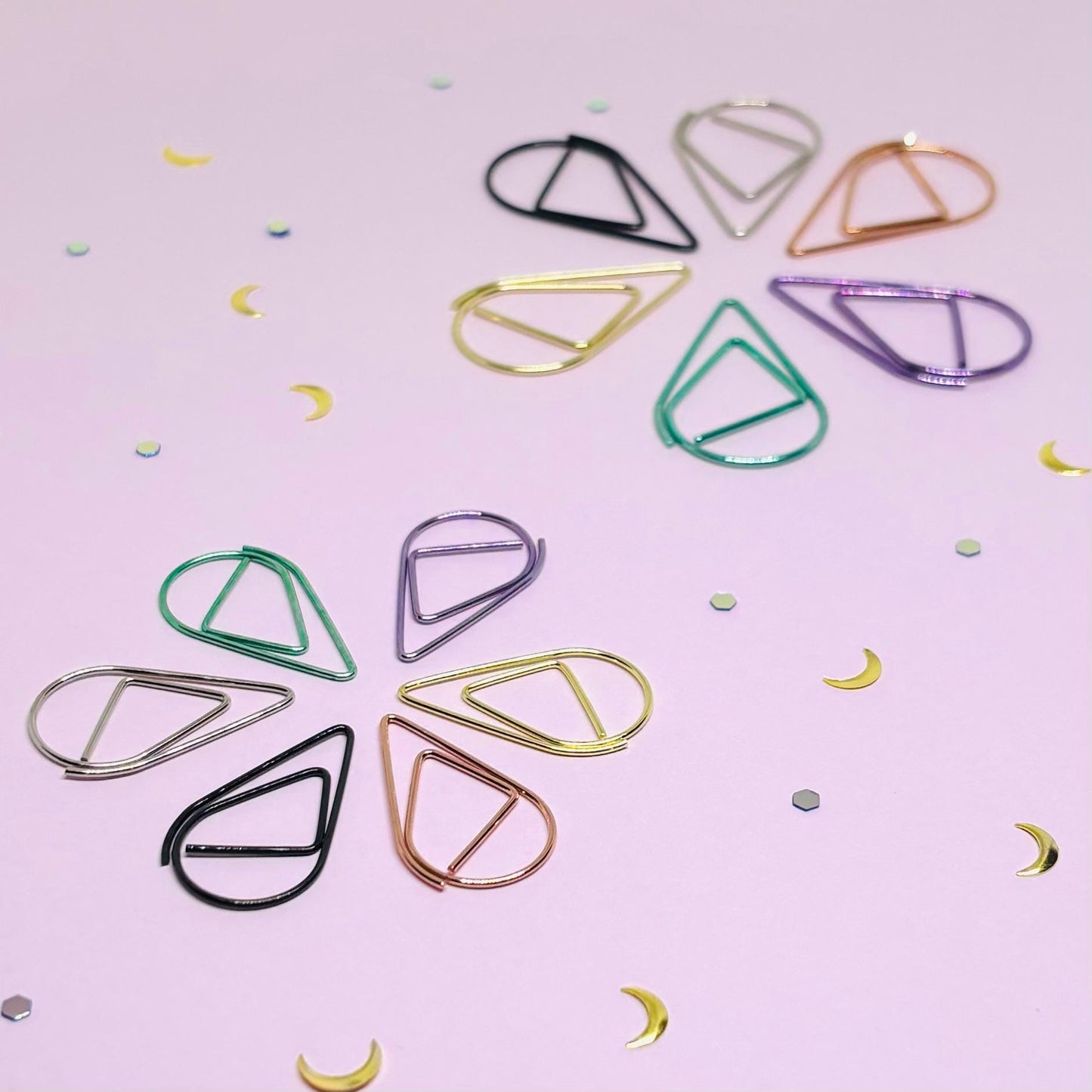 Teardrop Paper Clips 10pc Set - Colorful Metal Paperclip in Yellow Gold, Black, Purple, Pink Rose Gold, Green, Silver - Small or Large Sets of 10