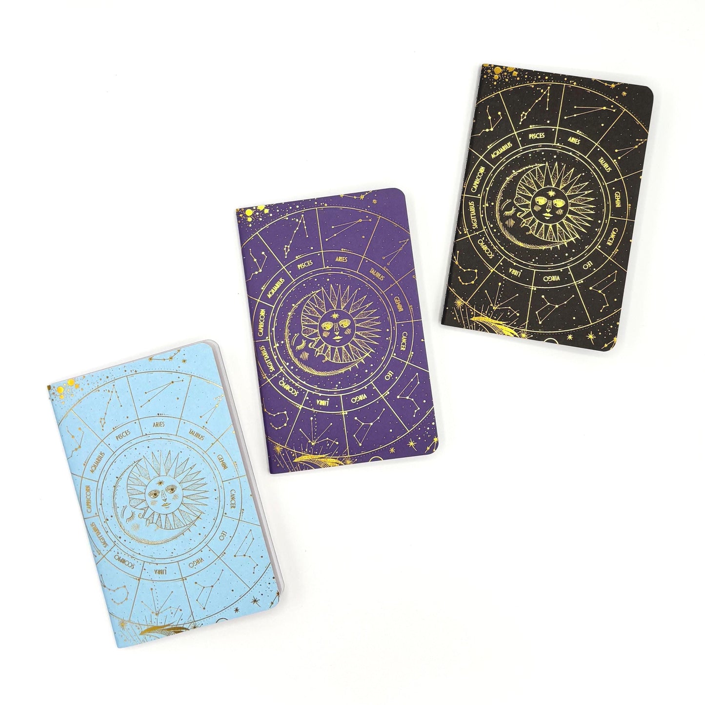 Mini Celestial Notebook 3pc Set: Gold Foil Zodiac, Moon & Stars