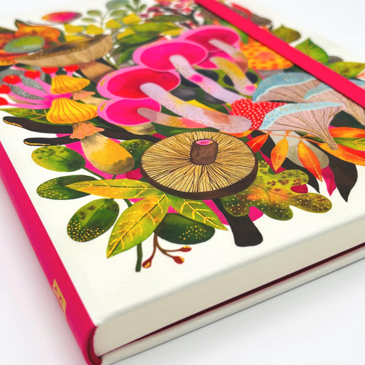 Mushroom Medley Journal - Lined 8x6 Diary Book Embossed Gold Foil Hardcover Lay-Flat Journal