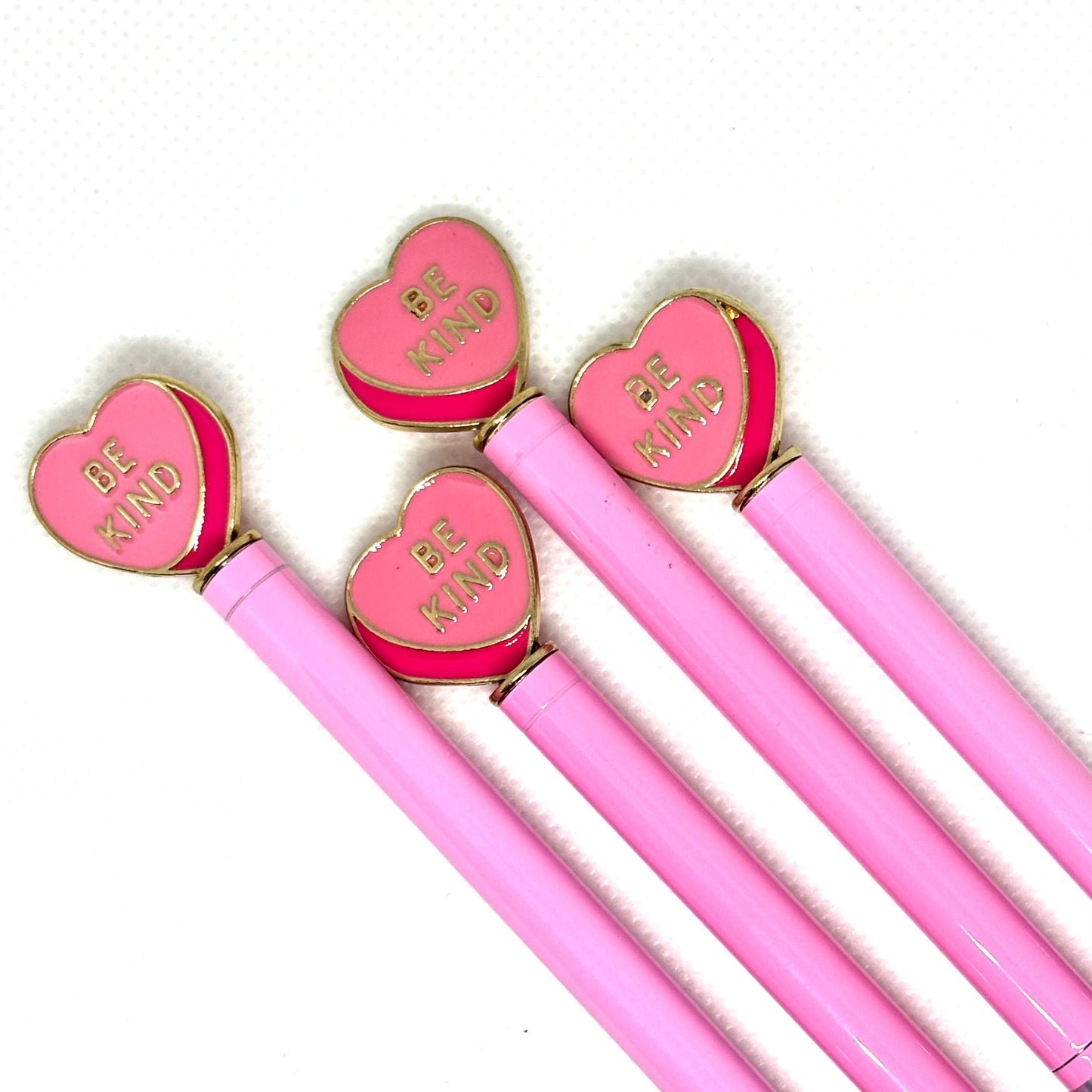 Be Kind Heart Charm Metal Pen - Ballpoint Ink Pen Retractable Heart-Shaped Enamel Pink Fine Writing Pen Gift