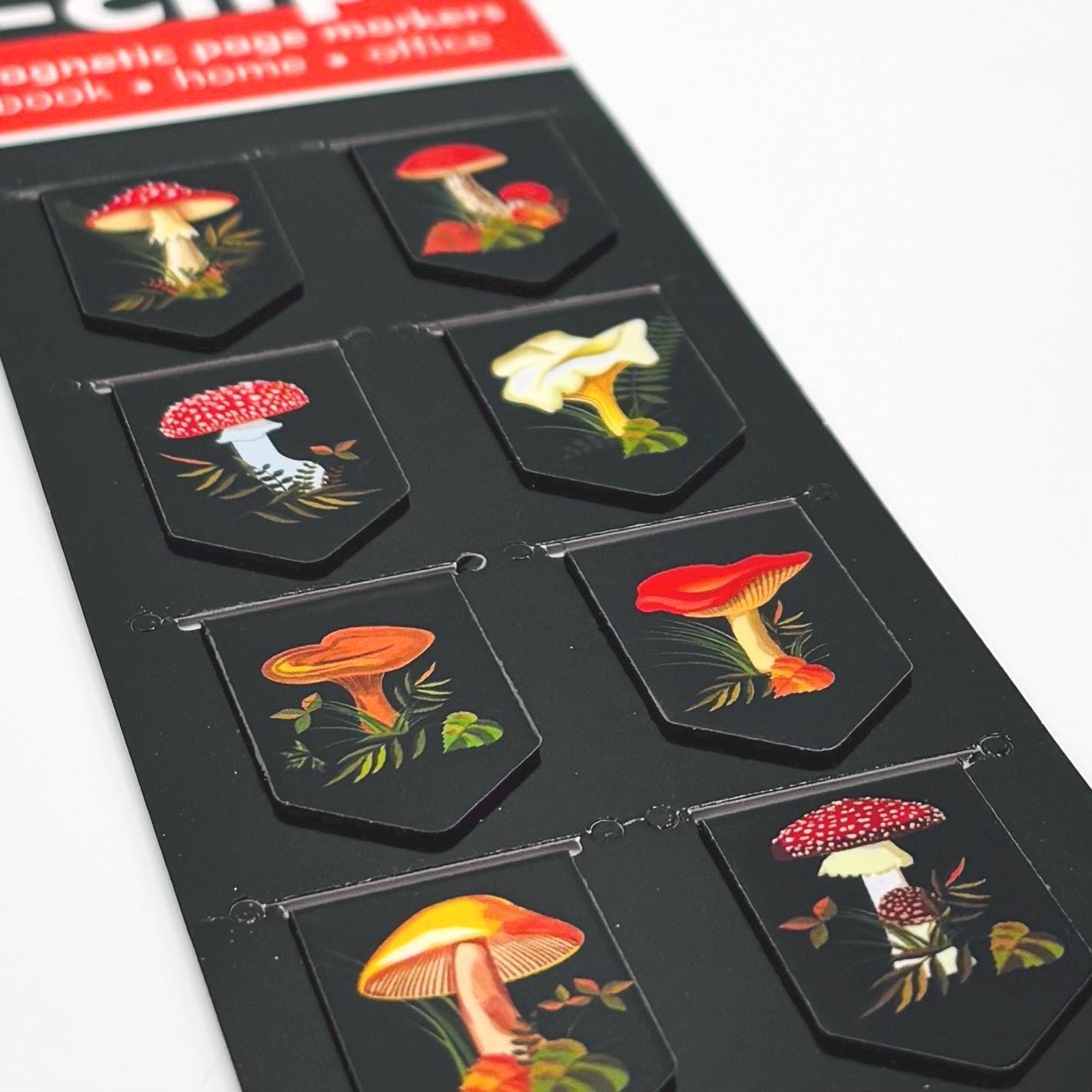 Mushroom Magnetic Page Markers: Book Tabs, Set of 8