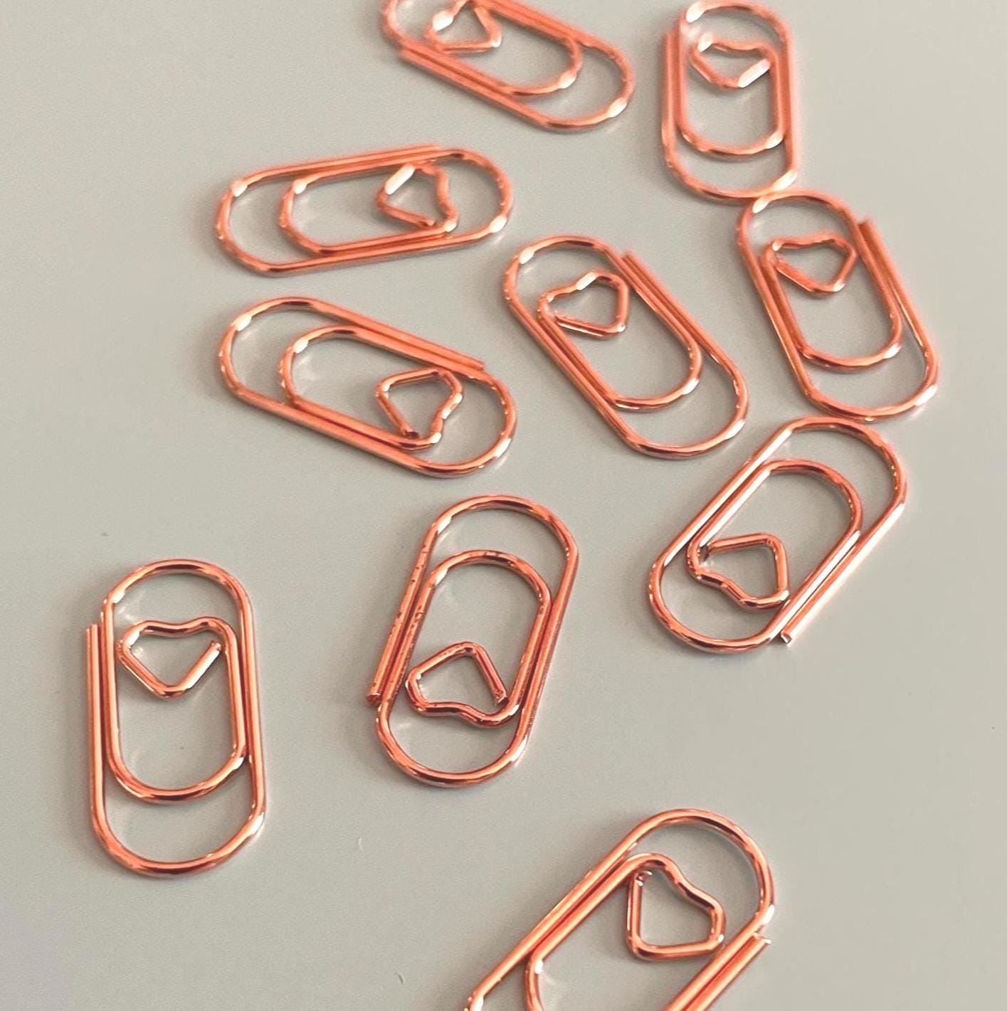 Gold Heart Paper Clips - 10 pcs - Yellow or Rose Gold